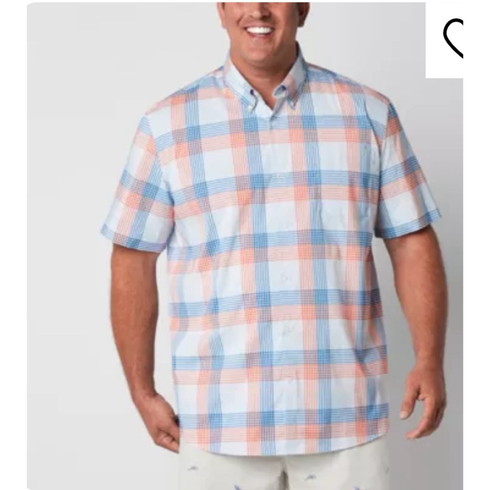 St. John's Bay Performance Classic Fit Short Sleeve Plaid Button-Down Shirt